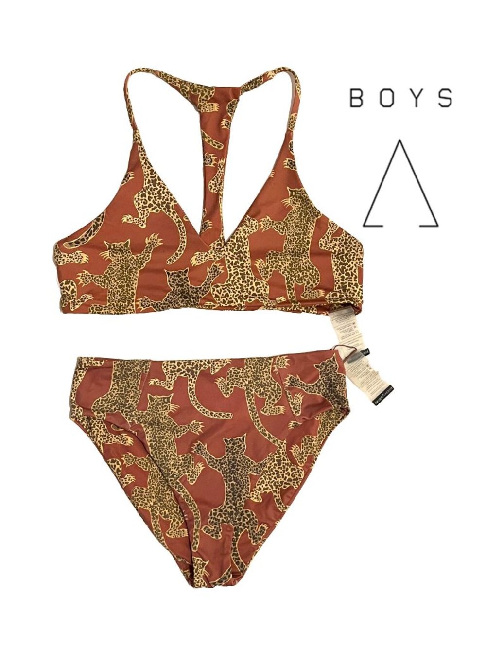 RARE Boys + Arrows Terracotta Cheetah Print High Waisted Bikini Set, small